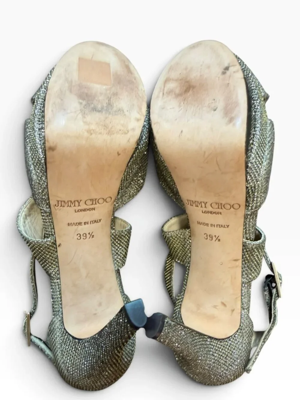 Jimmy Choo Kuki Gold Glitter Platform Sandals 39.5 US 9.5